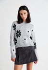 ONLFREESIA FLOWER O NECK - Pullover - light grey melange/black/white
