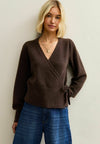 PUFF SLEEVE WRAP - Pullover - dark brown