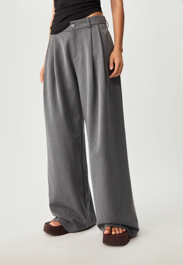 WIDE LEG SMART WITH DARTS - Pantalon classique - grey