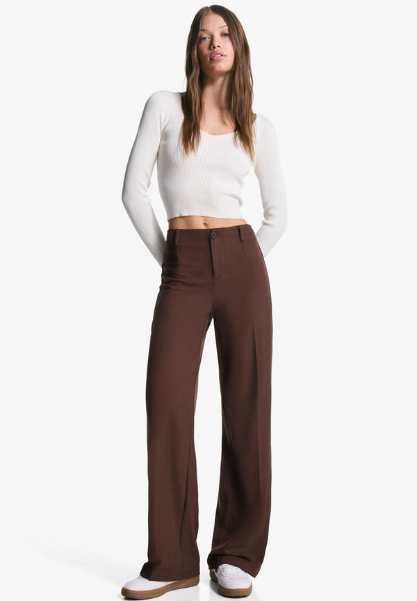 WIDE-LEG TAILORED - Pantalon classique - dark brown