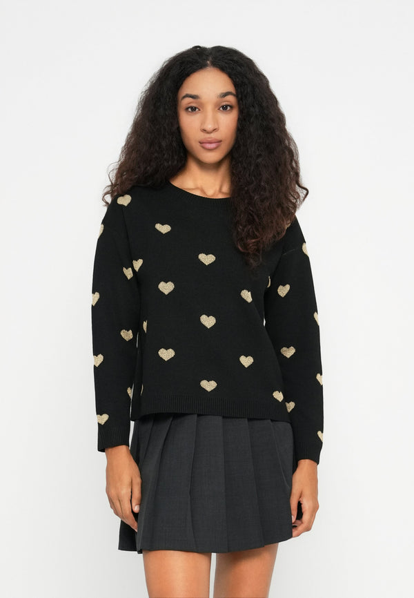 JDYPRIME LIFE HEART - Pullover - black/gold-coloured