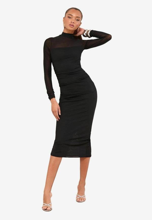 REGULAR FIT - LONG SLEEVE MIDI BODYCON - Robe de jour - black