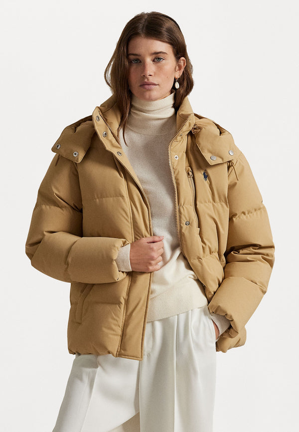 QUILTED HOODED DOWN JACKET - Doudoune - classic camel