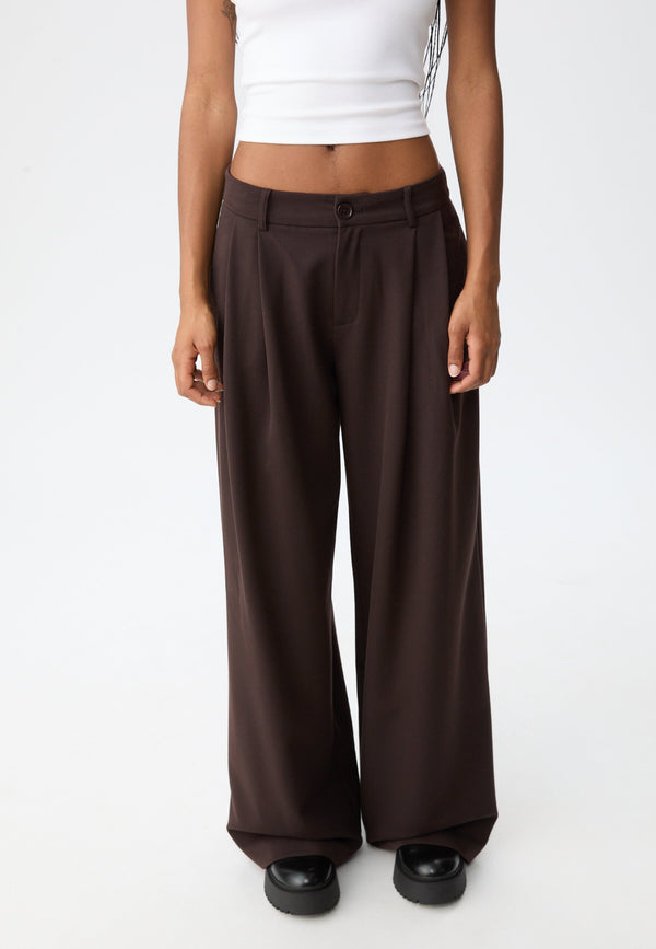WIDE LEG SMART WITH DARTS - Pantalon classique - dark brown