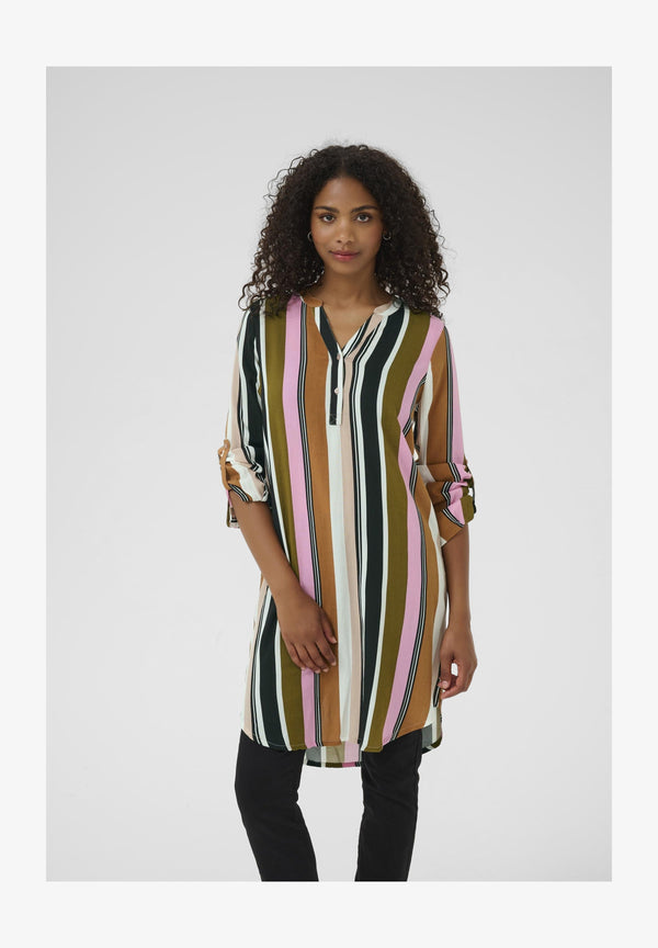 KAMARANA - Robe chemise - green / pink stripe print