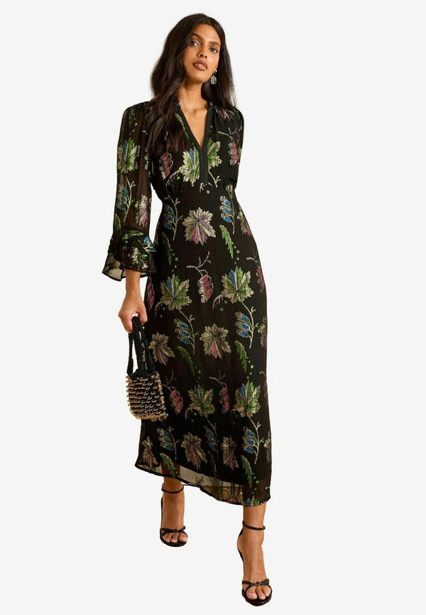 REGULAR FIT - V-NECK MIDI - Robe longue - black leaf