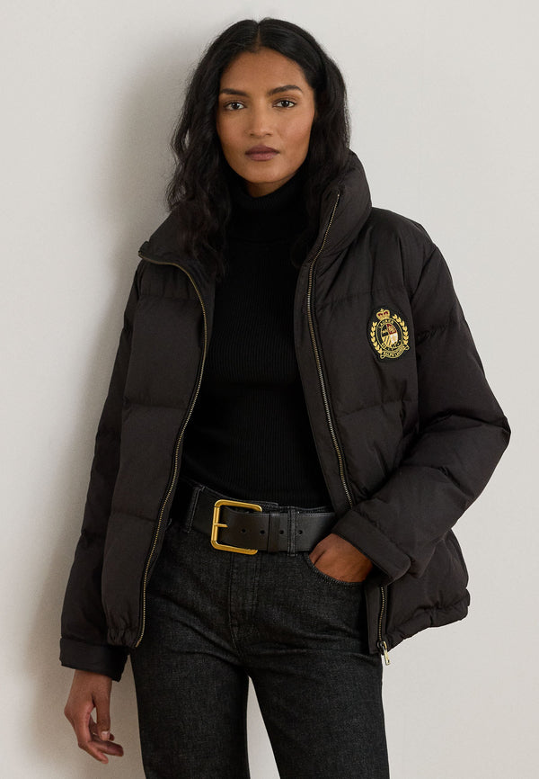 CREST-PATCH QUILTED FUNNELNECK DOWN COAT - Doudoune - black