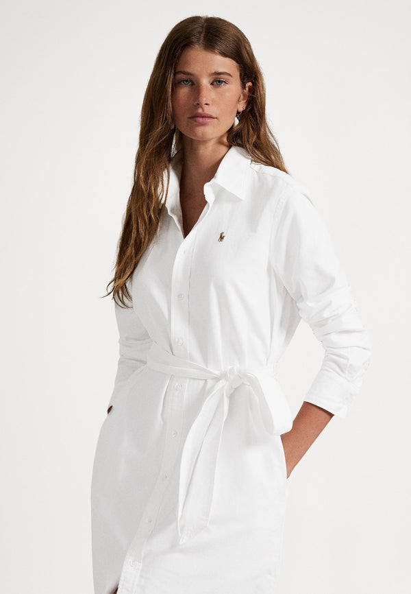 BELTED COTTON OXFORD SHIRTDRESS - Robe chemise - white