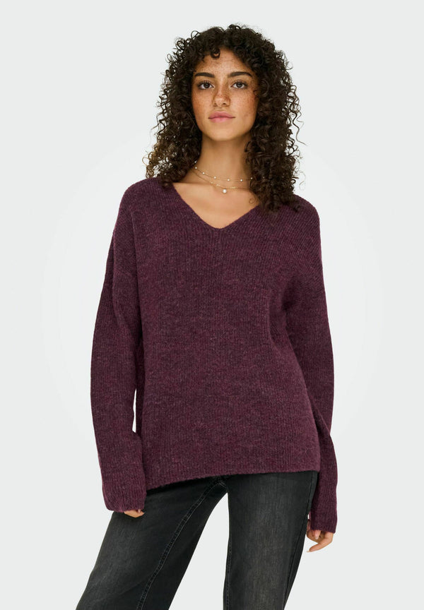 ONLCAMILLA V-NECK LS KNT - Pullover - mauve wine
