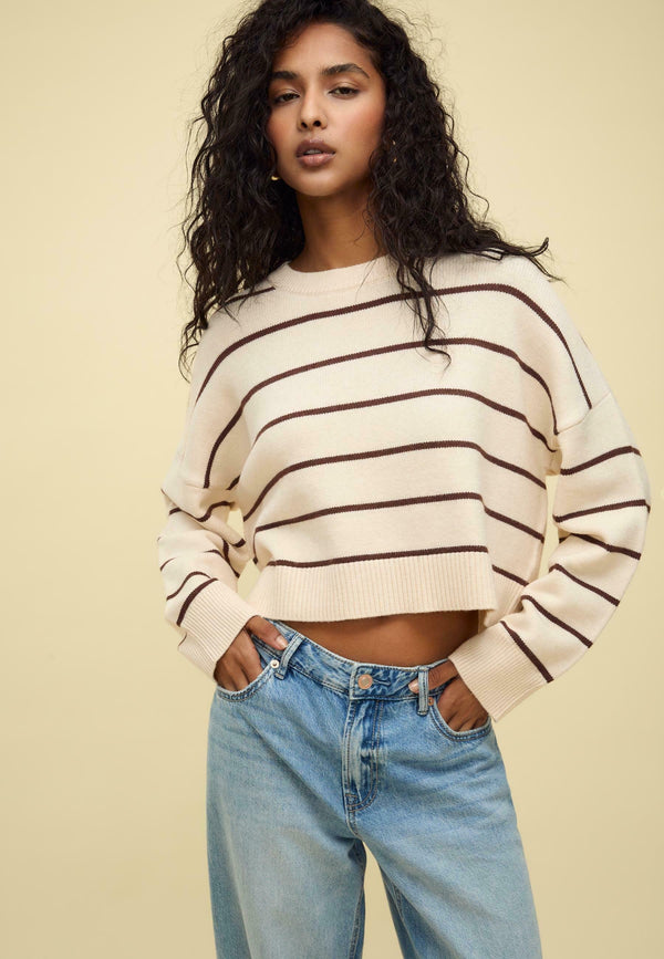 STRIPED CROPPED - Pullover - white